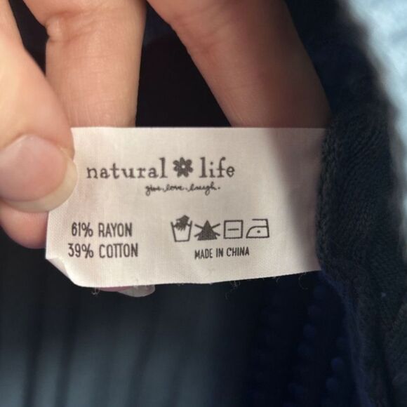 Natural Life Teal Love Flower Ribbed Cropped Cable Knit Crewneck Sweater Boho XL - Picture 9 of 9